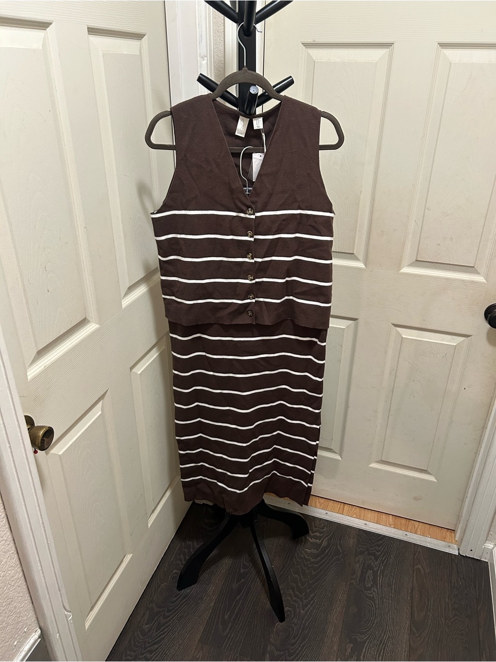 Joie striped knit vest and maxi skirt two-piece matching set.